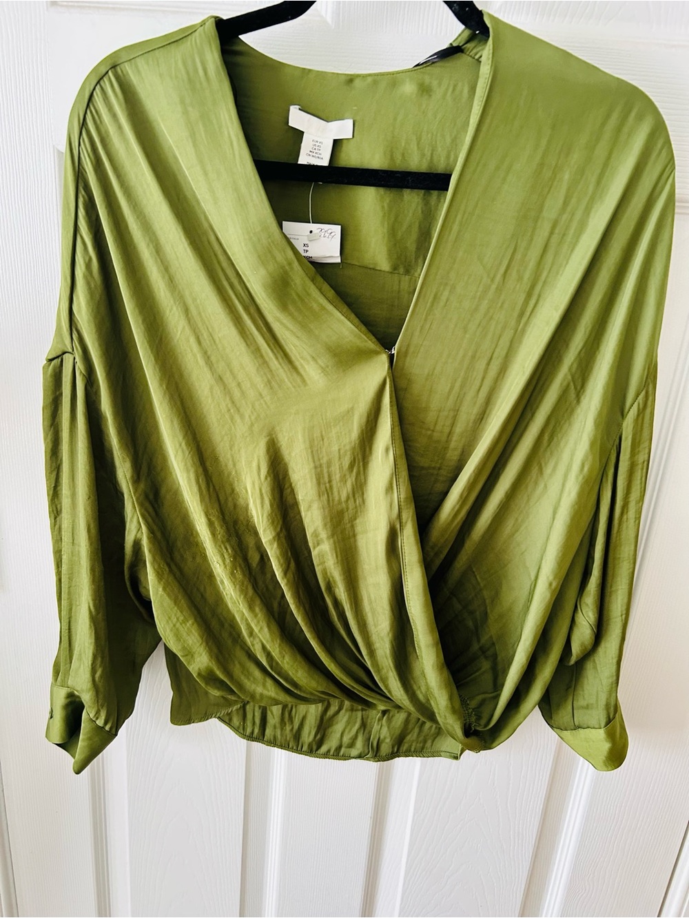 Zara Olive Green Draped Wrap Blouse